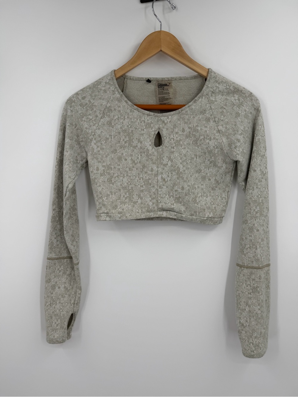 Gymshark Oatmeal Marl Cropped Top Keyhole Thumbholes S